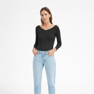 EVERLANE Pima Micro Rib Open V-neck